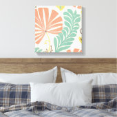 Pastel Floral-wijnstokken en bladeren op de achter Canvas Afdruk (Insitu (Slaapkamer))