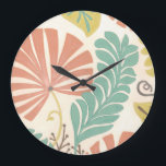 Pastel Floral-wijnstokken en bladeren op de achter Grote Klok<br><div class="desc">Florale wijnstokken en bladeren in pastelkleuren zijn het onderwerp van dit stuk van Erica J. Vess. Het mengsel van pastels op de crèmeachtergrond helpt het schilderij eruit te zien zonder de zintuigen te overweldigen. Zet deze tropische print vandaag in je huis!</div>