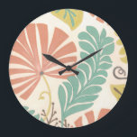 Pastel Floral-wijnstokken en bladeren op de achter Grote Klok<br><div class="desc">Florale wijnstokken en bladeren in pastelkleuren zijn het onderwerp van dit stuk van Erica J. Vess. Het mengsel van pastels op de crèmeachtergrond helpt het schilderij eruit te zien zonder de zintuigen te overweldigen. Zet deze tropische print vandaag in je huis!</div>