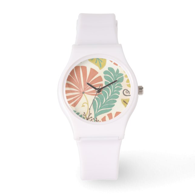 Pastel Floral-wijnstokken en bladeren op de achter Horloge (Voorkant)