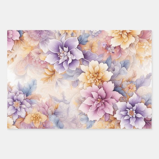 Pastel Floral Wrapping Paper Set – Elegant 3-Sheet (Voorkant 2)