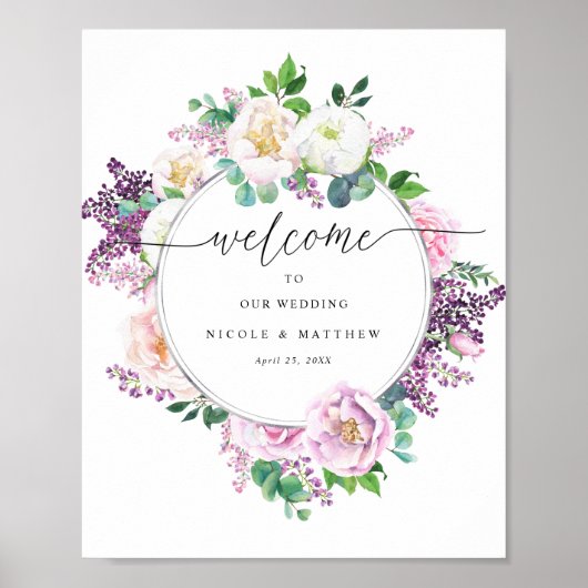 Pastel Floral Wreath Elegant welkomstbord Poster (Voorkant)