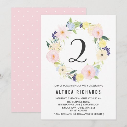 Pastel Floral Wreath Kids Birthday Spring Kaart (Voorkant / Achterkant)