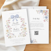 Pastel Floral Wreath QR Code Wedding Website  Kaart