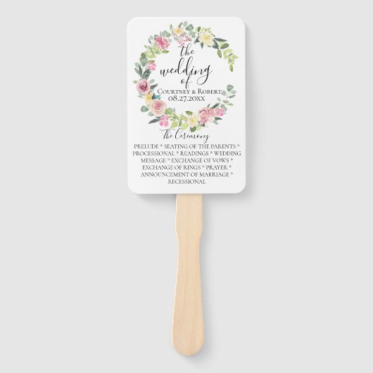 Pastel Floral Wreath Trouwprogramma Fans Handwaaier (Voorkant)