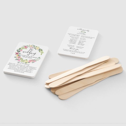 Pastel Floral Wreath Trouwprogramma Fans Handwaaier (Niet-gemonteerd)