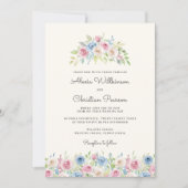 Pastel Floral Wreath Wedding Invitation Kaart (Voorkant)
