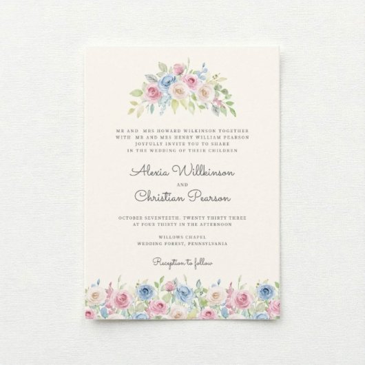 Pastel Floral Wreath Wedding Invitation Kaart