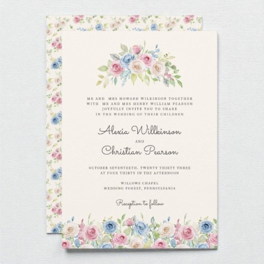 Pastel Floral Wreath Wedding Invitation Kaart