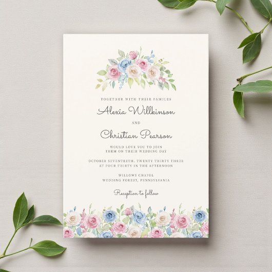 Pastel Floral Wreath Wedding Invitation Kaart