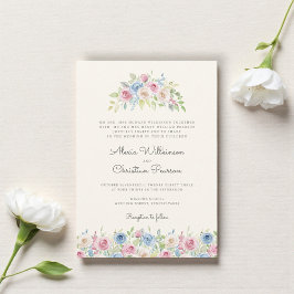 Pastel Floral Wreath Wedding Invitation Kaart