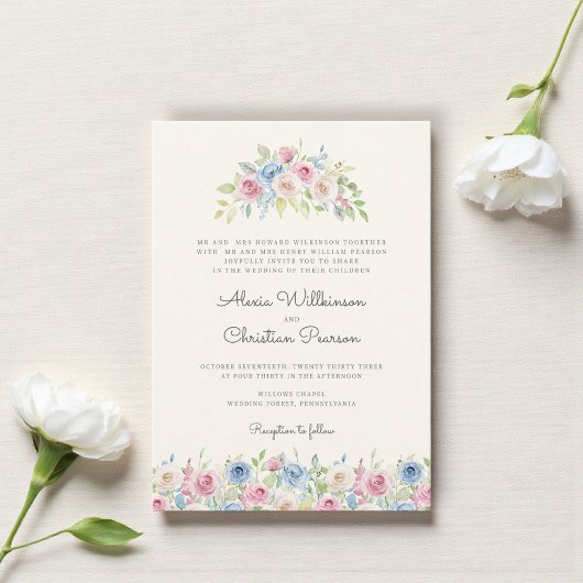 Pastel Floral Wreath Wedding Invitation Kaart