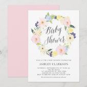Pastel Floral Wreator Baby shower Invitation Kaart (Voorkant / Achterkant)