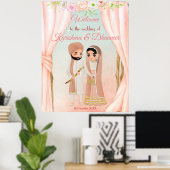 Pastel florale mandap met Indiaas paar welkom Poster (Thuiskantoor)