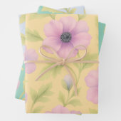 Pastel Florals Botanical Wrapping Paper Set of 3 (In situ)