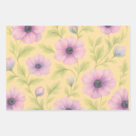 Pastel Florals Botanical Wrapping Paper Set of 3