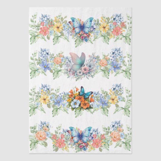 Pastel Florals & Butterflies Decoupage Paper Tissuepapier (Voorkant)