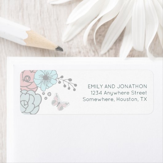 Pastel Florals Butterfly Name Return Address Etiket (Insitu)