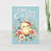  Pastel Florals & Chick Custom Happy Easter Feestdagen Kaart (Voorkant)