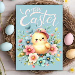  Pastel Florals & Chick Custom Happy Easter Feestdagen Kaart