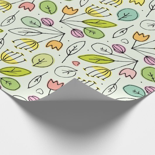 Pastel Florals en bladeren 2 Cadeaupapier (Hoek)