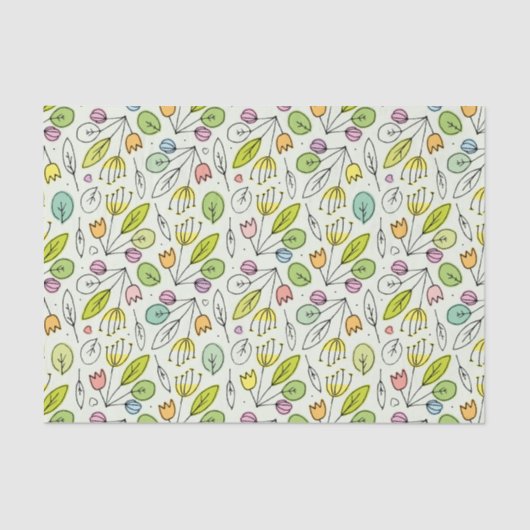 Pastel Florals en bladeren 2 Tissuepapier (Voorkant)