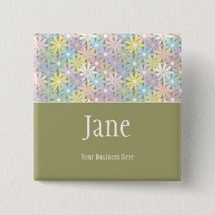 Pastel Florals Name Badge Button