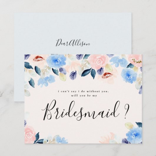 Pastel Florial, jij bent mijn bruidsmeisje kaart (Voorkant / Achterkant)