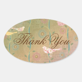 Pastel Flower Birds Dank u ovale Sticker