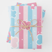 Pastel Flower Blossom Stripes Sakura Theme Inpakpapier Vel (In situ)