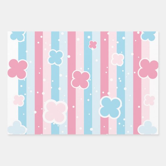 Pastel Flower Blossom Stripes Sakura Theme Inpakpapier Vel (Voorkant)