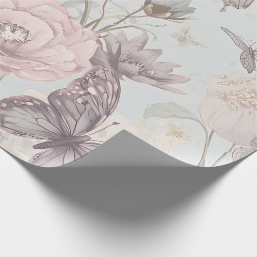 Pastel Flower & Butterfly matte  Wrapping Paper Cadeaupapier (Hoek)