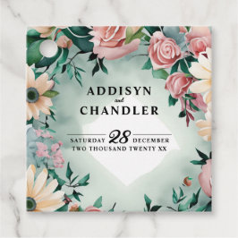 Pastel Flower Elegance: Sage Green Bloemen Huwelij Bedankjes Labels