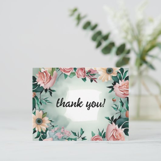 Pastel Flower Elegance: Sage Green Bloemen Huwelij Briefkaart (Staand voorkant)