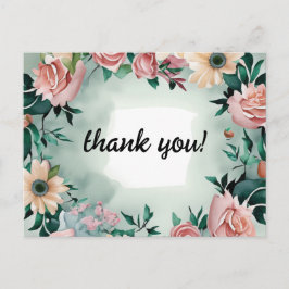 Pastel Flower Elegance: Sage Green Bloemen Huwelij Briefkaart