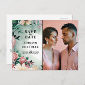 Pastel Flower Elegance: Sage Green Bloemen Huwelij Feestdagenkaart (Voorkant / Achterkant)