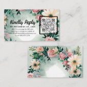 Pastel Flower Elegance: Sage Green Bloemen Huwelij Informatiekaartje (Voorkant / Achterkant)