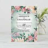 Pastel Flower Elegance: Sage Green Bloemen Huwelij Kaart (Staand voorkant)