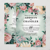 Pastel Flower Elegance: Sage Green Bloemen Huwelij Kaart (Voorkant / Achterkant)