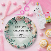 Pastel Flower Elegance: Sage Green Bloemen Huwelij Papieren Bordje (Feest)