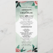 Pastel Flower Elegance: Sage Green Bloemen Huwelij Programmakaart (Voorkant)