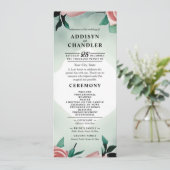 Pastel Flower Elegance: Sage Green Bloemen Huwelij Programmakaart (Staand voorkant)