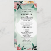 Pastel Flower Elegance: Sage Green Bloemen Huwelij Programmakaart (Voorkant / Achterkant)