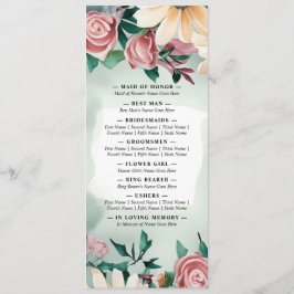 Pastel Flower Elegance: Sage Green Bloemen Huwelij Programmakaart