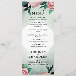 Pastel Flower Elegance: Sage Green Bloemen Huwelij Programmakaart