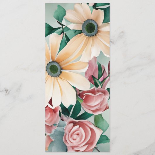 Pastel Flower Elegance: Sage Green Bloemen Huwelij Programmakaart (Achterkant)