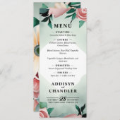 Pastel Flower Elegance: Sage Green Bloemen Huwelij Programmakaart (Voorkant / Achterkant)