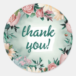 Pastel Flower Elegance: Sage Green Bloemen Huwelij Ronde Sticker