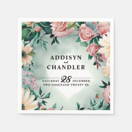 Pastel Flower Elegance: Sage Green Bloemen Huwelij Servet