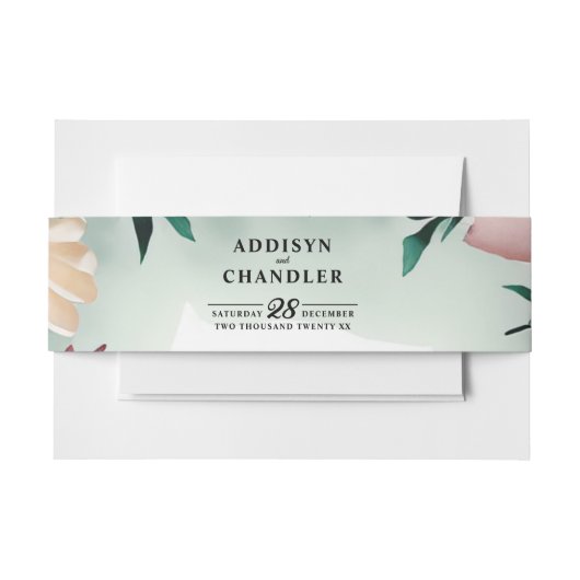 Pastel Flower Elegance: Sage Green Bloemen Huwelij Uitnodigingen Wikkel (Voorkant Voorbeeld)